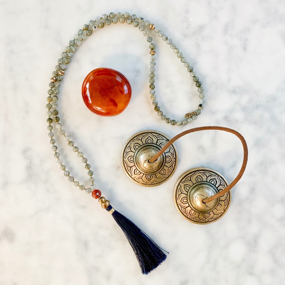 ‼️LAST CHANCE‼️NEW Labradorite, Fire Agate, and Navy Blue Tassel Mala Necklace